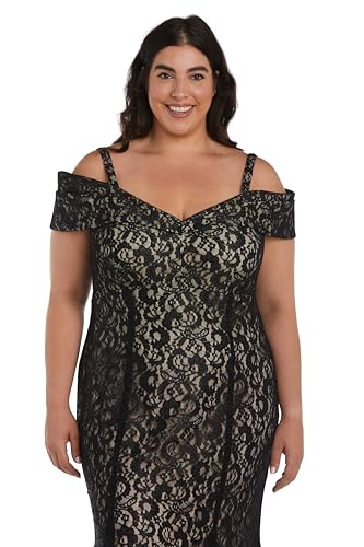 Image of R&M Richards Women's Off The Shoulder Formal Gown - Glitter Lace Mermaid Evening Dress for Wedding Guest & Cocktail Attire