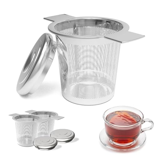 2 Piezas Infusor Te Con Tapa,Coladores De Té Para Té Suelto,Filtro Para Té De Acero Inoxidable 304, Reutilizable De Malla Extra Fina Filtro De Té Para Tazas, Tetera, Café Ollas, Cuencos De Té