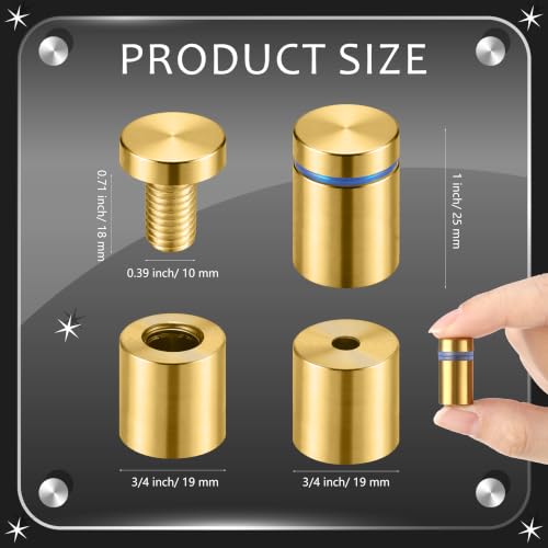 Image of Pelopy 24 Pcs Sign Standoff Screws Advertising Screws Stainless Steel Wall Standoff Mounts Glass Acrylic Nail (3 /4 x 1 Inch,Gold)