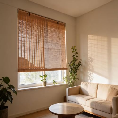 Estor Enrollable de bambú carbonizado Protección Solar Filtro de luz para salón Dormitorio balcón Ventanas pabellón Persianas de Bambú Natural