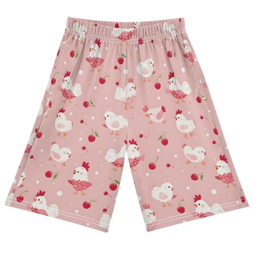 ALAZA Cute Chicken Cherry Pajama Shorts Sleep Shorts Pant Lounge Pajama Bottoms Elastic Waist with Pockets