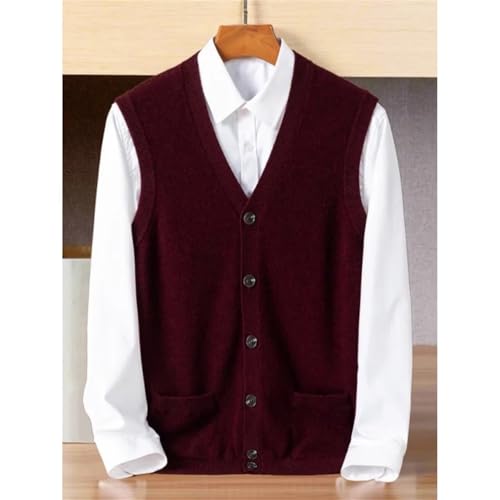 Men Spring Autumn Cashmere Middle-Aged And Young V-Neck Solid Color Knitted Vest Plus Size Cardigan Sweater Vest4