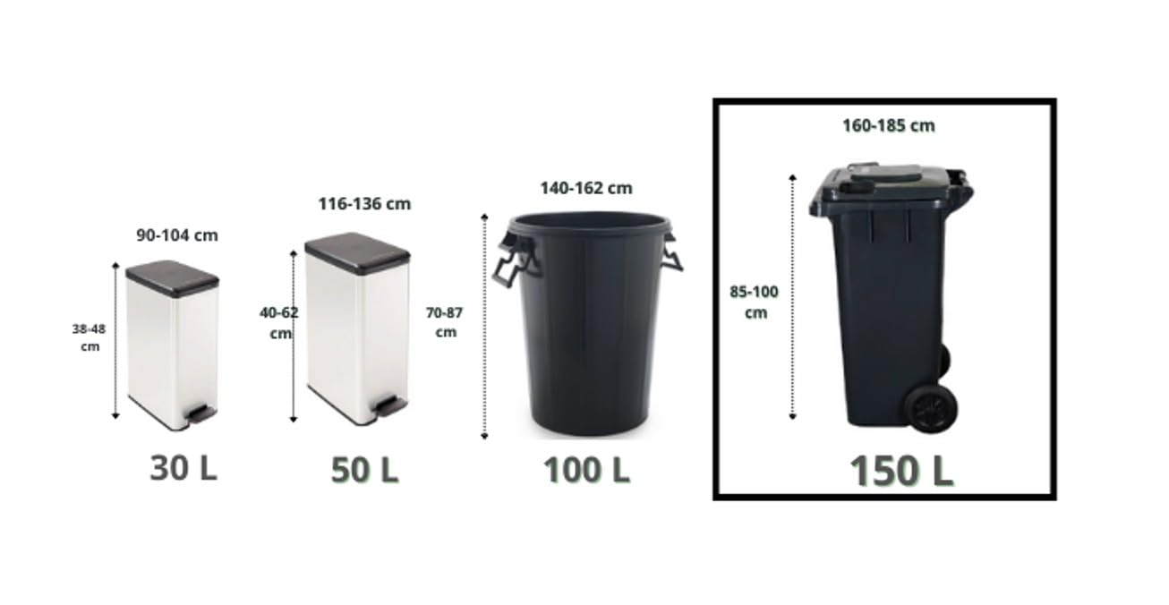 Bolsas de basura grandes 150L (30 bolsas)-Pack 3 rollos | Negras, resistentes y anti-goteo | Extra grandes 90x120 cm para cubos industriales y comunitarios