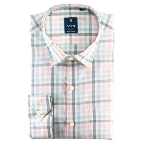 Image of 7-DAYS Men's Premium Check Shirt - 100% Cotton, Tailored Fit (Between Slim & Regular), Full Sleeve, with Pocket - Smart Office & Casual Look