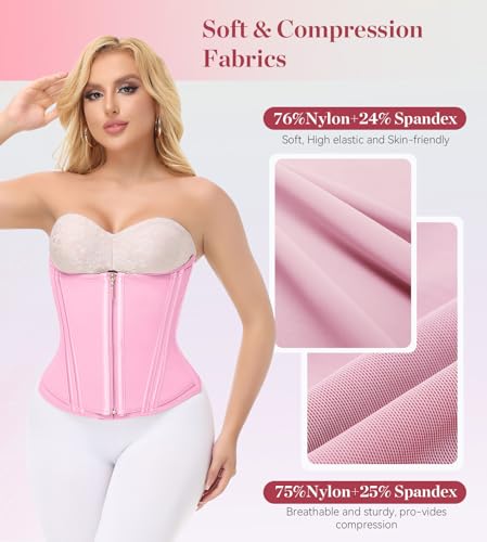 Image of SHAPSHE Waist Trainer For Women Cincher Underbust Corset Shapewear Zipper | Double-Layer Tummy Control Smooth Belly,15 Steel Bones Support Back,Elastic Mesh Enhances Comfort,Postpartum,Daily,Workout