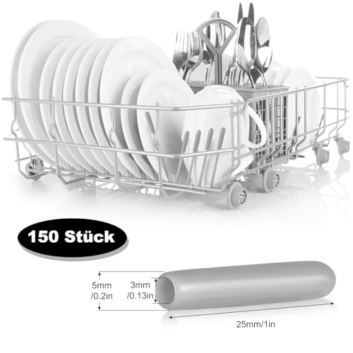 CoKeeSun 150 Stück Geschirrkorb Schutzkappe, Spülmaschinen Gestell Abdeckkappen, Schutzkappen für Spülmaschinenkörbe, Extra Starke Rost Schutz Ersatzteile für Alle Geschirrkörbe (Grau)
