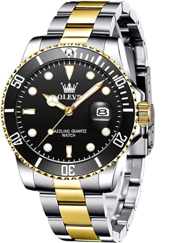 Image of OLEVS Watches for Men Classic with Date Business Dress Luxury Big Face Green /Black /Blue Waterproof Luminous Mens Wrist Watch Analog Two Tone Stainless Steel Men Watch