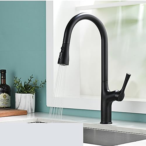 Robinet de cuisine noir trois fonctions avec douchette rétractable