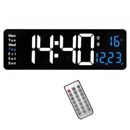 Lancoon LED Reloj de Pared Digital, 16 Pulgadas Pantalla Grande con Cuenta Atrás Calendario Temperatura Control Remoto Brillo Ajustable para Salón Dormitorio