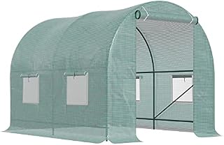 Outsunny Reinforced Walk In Polytunnel Greenhouse with Roll Up Door, Galvanised Steel Frame and Zipped Door Windows (2.5 x 2M)