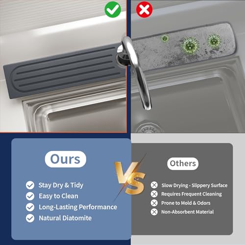 Fast Drying Kitchen Sink Splash Guard, Durable Stone Kitchen Faucet Mat, Water Absorbing Stone Tray for Sink, Diatomite Faucet Mat for Kitchen Sink, Stone Drying Mat for Kitchen and Bathroom Counter by Lyxel - Used condition - Image 7