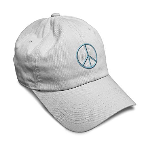 Speedy Pros Soft Baseball Cap Thin Peace Sign Light Blue Embroidery Typography & Symbols Twill Cotton Dad Hats for Men Women Buckle Closure White Design Only
