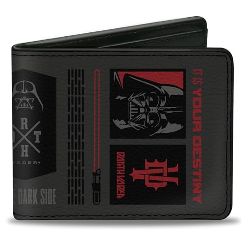 Star Wars Wallet, Bifold, Star Wars Darth Vader Icons and Quotes Charcoal Black Reds, Vegan Leather