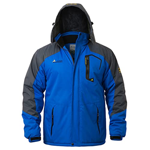 Trekek Men's Winter Ski Rain Warm Fleece Waterproof Outdoor Mountain Hiking Windbreaker Hooded Snow Coat, Blue, Medium #TOP1