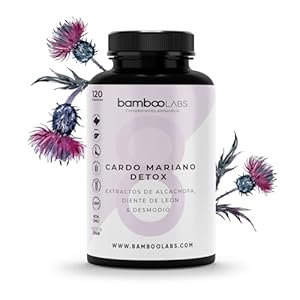 Bamboo Labs – Cardo Mariano con Extracto de Alcachofa, Extracto Seco de Diente de León y Desmodio, 120 Cápsulas 100% Naturales con 80% de Silimarina para Desintoxicar Higado y Mejorar la Digestión
