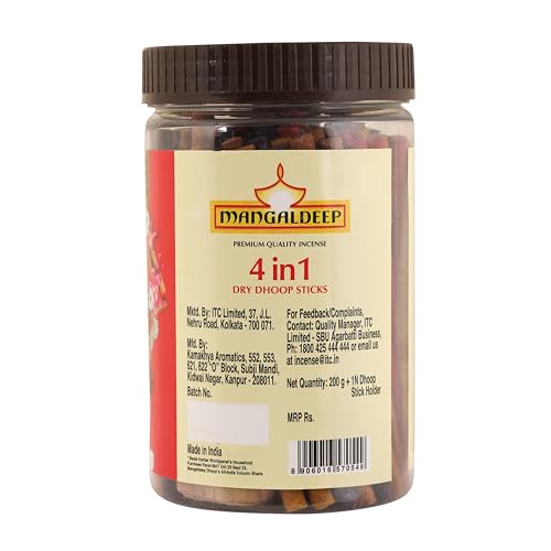 Image of Mangaldeep Bamboless Dry Dhoop Sticks 4in1 Jar - sandal, rose, magical morning and modern musk fragrances (200 gms)