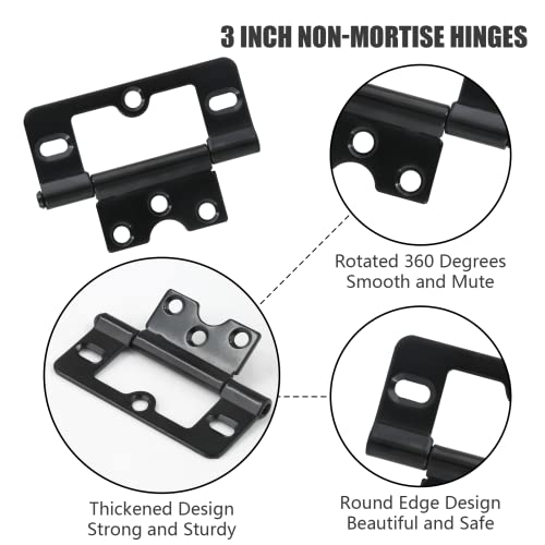 Qjaiune 2Pcs Non-Mortise Hinges 3 Inch Black Door Hinges With Mounting Screws, Chest Hinges Heavy Duty Bifold Door Hinges Iron Cabinet Hinges, Precision Butt Hinge For Furniture Windows Cupboard #TOP3