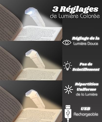 Runesol Lampe de Lecture Vert Kiwi, Lampe Livre USB Rechargeable, Liseuse 3 modes Couleurs, Idee Cadeau Noel, 5 LED Lampe de Lecture pour Lire au Lit, Reading Light, 80 Heures Charge Lumiere Livre – vue 2