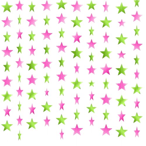 Image of Patelai Glitter Star Garland Banner 2026 Graduation Decor 130 Feet Star Hanging Banner Twinkle Backdrop for Party Birthday Classroom Wedding Supplies(Pink,Green)