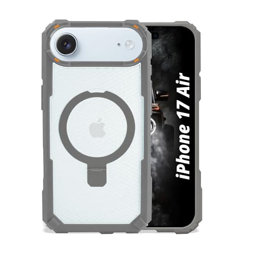 Image of AIBEX Transparent Back Cover Compatible for iPhone 17 Air| Mag-Saf Magnetic Ring Kickstand | Shockproof Dual Layer Military Grade Drop Protection Armor Case| Wireless Charging Support - Grey