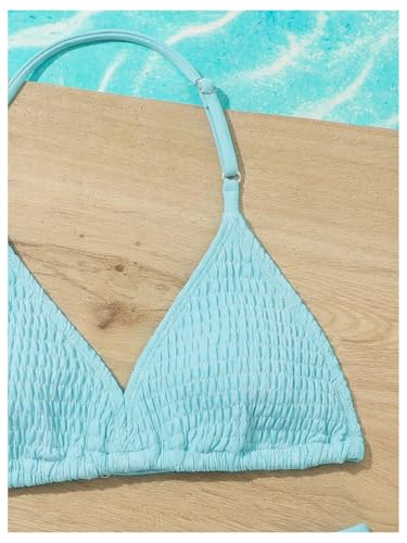 Image of RoseSeek Girl's Tie Dye Smocked 2 Piece Swimwear Sets Backless Halter Bikini Cute Brief Bathing Suit