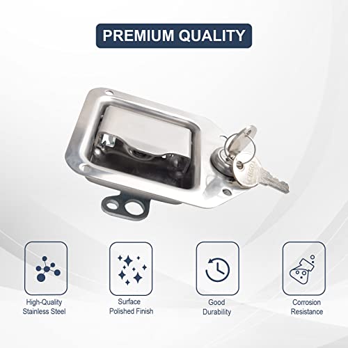 Fgjqefg Truck Tool Box Latch Paddle Lock Replacement Handle 4-3/8”X 3-1/4” With 2 Keys Stainless Steel For Rv, Trailer, Utv, Atv Toolbox #TOP5