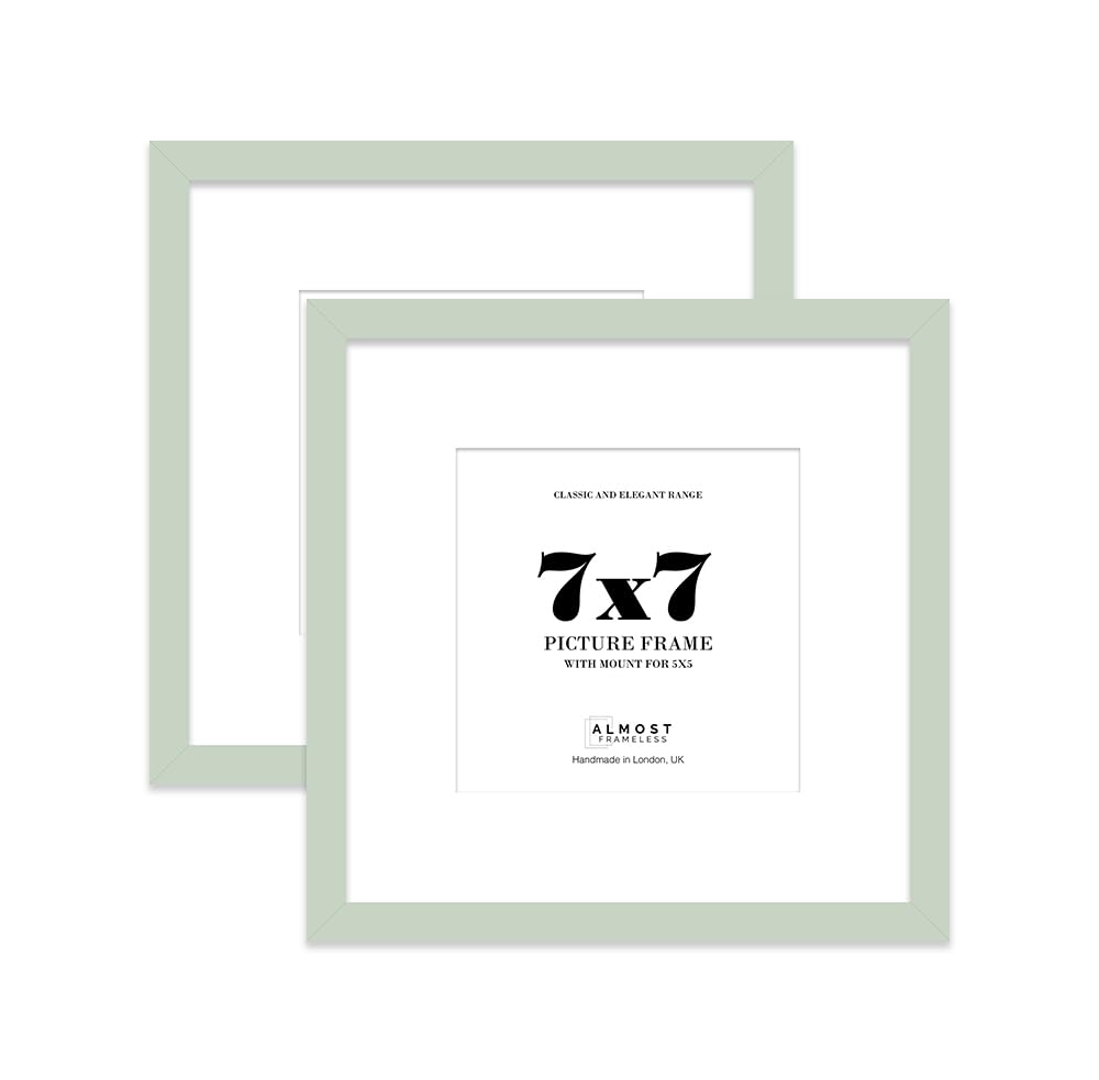 7x7 Mint Green Picture Frame with Mount for 5x5 Photos, Prints - Modern Square Wall Frame, Set of 2