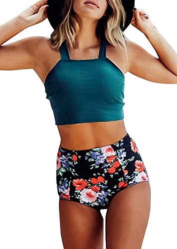 Avanova Women's Halter Ruffle High Waisted Bikini Two Piece Swimsuits Bathing Suits (M, S02 Green) #TOP21