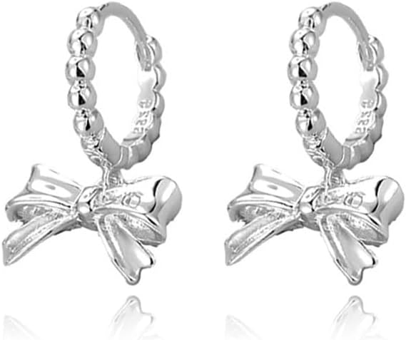 Bow Drop Hoop Earrings for Women Teens 925 Sterling Silver Bow Huggie Earrings Bowknot Hypoallergenic