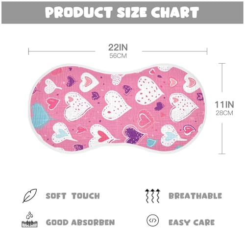 2 Pack Baby Burp Cloths, Soft Absorbent Burping Cloths for Babies, Cotton Milk Spit Up Rags, Large Size for Newborns, Baby Boys and Girls (Valentine Heart Pink)4