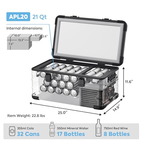 Image of ICECO APL20 Portable Freezer with DC Cable, 21 Qts 12V Refrigerator, Aluminum Car Fridge with SECOP Nano Compressor, -4℉~68℉, 12 Volt Electric Cooler Powered by AC /DC or Solar, for Boat, Truck