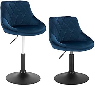 WOLTU Bar Stools Set of 2 pcs Blue Bar Chairs Breakfast Dining Stools for Kitchen Dressing Stools Counter Stools with Back Velvet Exterior, Adjustable Swivel Gas Lift, Seat height: 42-58cm