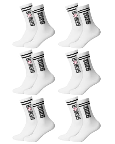 Glitopper 6 Pairs 2026 Baseball Senior Night Socks for Men Athletic Crew Socks High School Baseball Sports Gifts for Players Teams Coaches Training Back to School Gifts