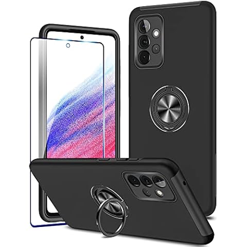 KRAFTCARE for Samsung A53 Case with Kickstand Ring and Screen Protector, Shockproof and Anti Scratch 360° Magnetic Ring Holder Stand Phone Cover for Samsung Galaxy A53 5G - Black Cover