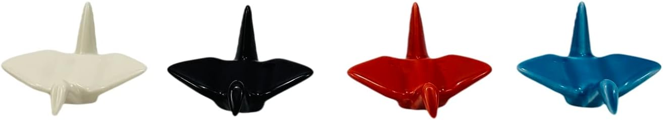 Japanese Origami Crane Chopstick Rest Set of 4, Ceramic Holder for Sushi, Ramen & Asian Tableware, Porcelain Crane Stand for Home Kitchen Restaurant Dining, Red