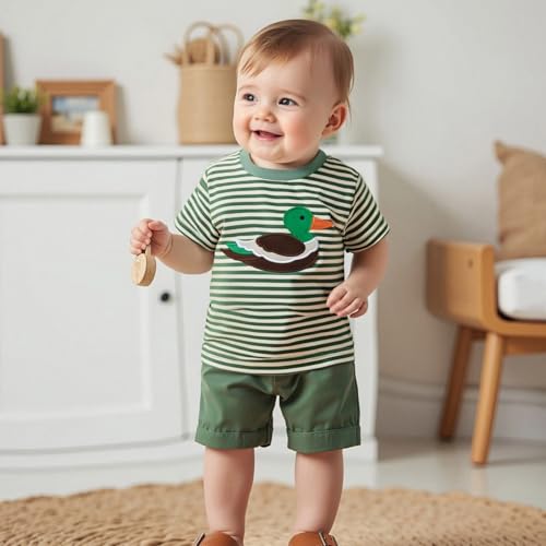 Toddler Baby Boy Girl T-Shirt Short Sleeve Mallard Duck Embroidery Striped Shirt Summer Hunting Baby Cotton Blouse Top3