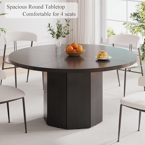 HSH Black Round Dining Table, Modern Dinner Table only for 4-6 People, Modern Circle Kitchen Table for Home Living Room, Wood and Metal Dining Room Desk with Octagon Base, Black Oak, 120 cm - Image 6