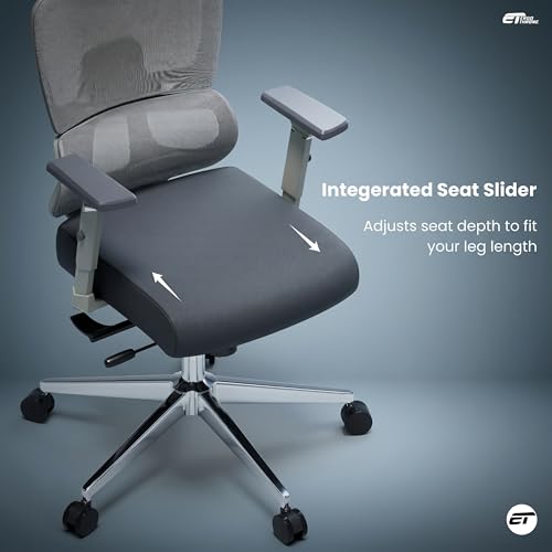 Image of Optimus Pro Ergonomic Office Chair for Work | Multi-Lock Synchro Tilt Mechanism with Seat Slider | 5 Year Warranty | 3D Armrest | Fixed Curve Lumbar | (Grey, 3D Arms with Seat Slider)