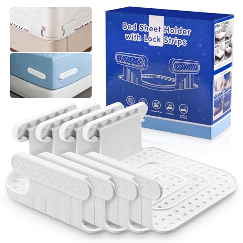 Vallavin 4PCS Soporte para Sabanas con Tiras de Bloqueo Mejoradas | Fácil de Instalar | Pinzas Antideslizantes para Sábanas – Fijación Segura para Cualquier Cama