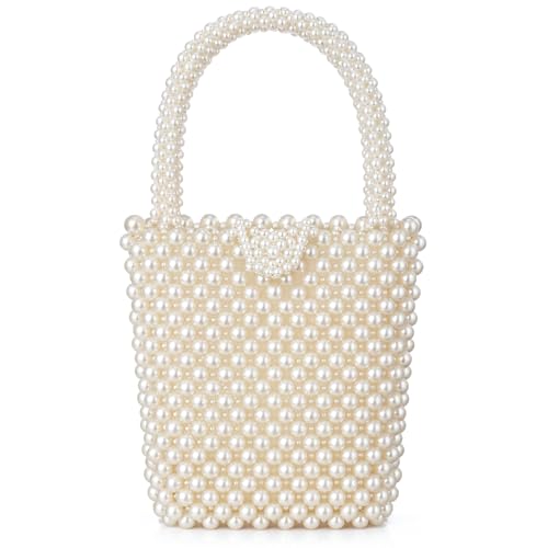 Bolso de mano de novia con perlas acrílicas blanco miniatura 1