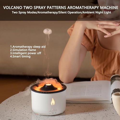 Image of Humidifier, Large 300ML Capacity, Waterless Auto-Off and Timer, With Flame and Volcano Atomization Modes, Volcano Aromatherapy diffuser for Bedroom, Office or Yoga (Ultrasonic Volcano)