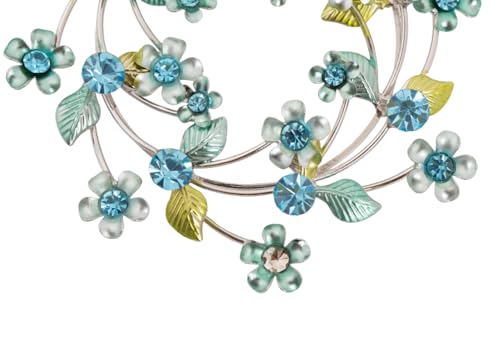 Image of Brass Stems Forget Me Nots Crystal Brooch Enameled Flowers and Leaves Birthday Present Pin Gift Box