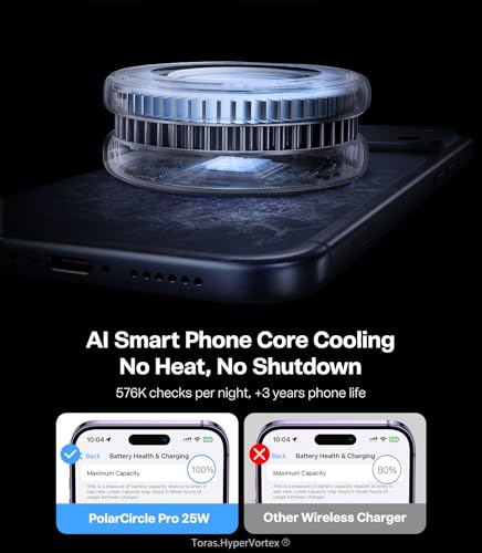 Image of TORRAS PolarCircle Qi2.2 Wireless Charger, 25W Cooling Magnetic Pad for iPhone 17 /16, Wireless Charger for Samsung Galaxy S26 /S25 with 360Spin Stand, Semiconductor Game Cooler, with 45W IceNano Plug