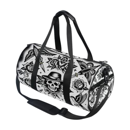 Bolsa de lona para hombres y mujeres con estampado de calavera gótica en blanco y negro