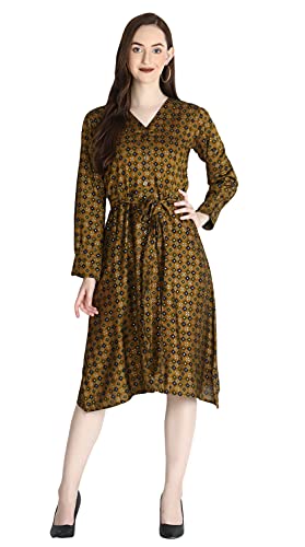 Image of Leriya Fashion Kurtis for Women || Soft Rayon Printed Knee Length Kurti for Girls || Long Sleeves || V Neck || Fancy Kurti for Outing || Evening || Date Wear for Women