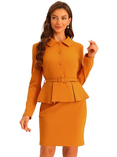 Allegra K Mujer Conjuntos De Chaqueta Y Falda Tubo con Blazer Peplum 2 Piezas Trajes De Negocios Naranja Oscuro L