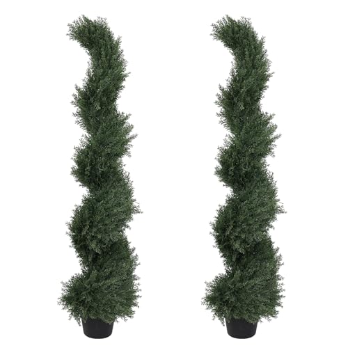 THE BLOOM TIMES 4ft Tall Spiral Artificial Topiary Trees Set of 2, 48 inch Large Faux Cedar Trees...