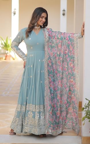 Image of Fashion Basket Gergette Embroidered Long Anarkali