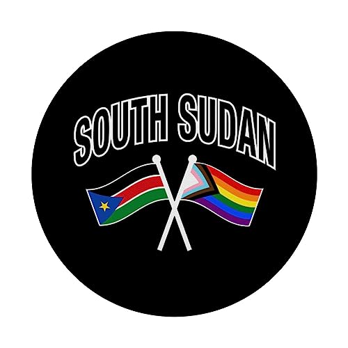 South Sudan & Rainbow Pride Flag Proud South Sudanese PopSockets Swappable PopGrip, Black - Image 3