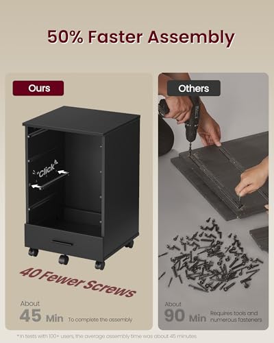Image of VASAGLE CUSTOS Collection - File Cabinet, Mobile Pedestal Filing Cabinet with Wheels, Printer Stand with 5 Drawers, Tool-Free Sliding Rails, for Study, Home Office, Ink Black UOFC081BC01S
